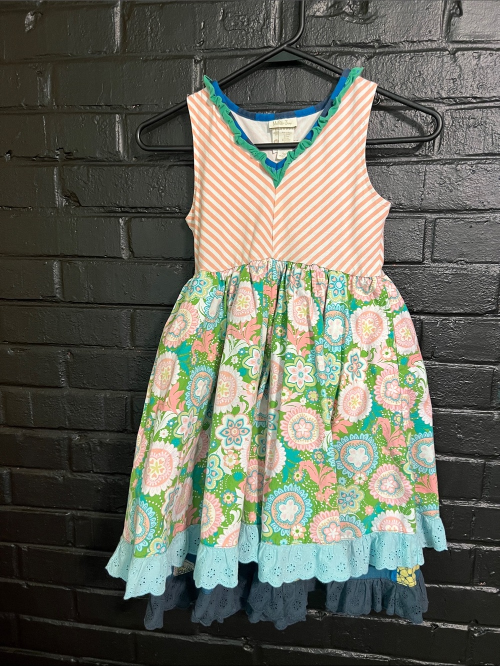 Matilda Jane Sleeveless Floral & Stripe Dress in Pink, Green & Blue